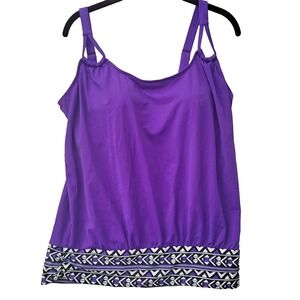Swimsuits for All Tankini Blouson Top Womens 14 Geometric Trim Travel Vacation